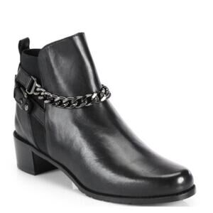 STUART WEITZMAN OnTheStreet supple black leather chainlink pull on moto boots